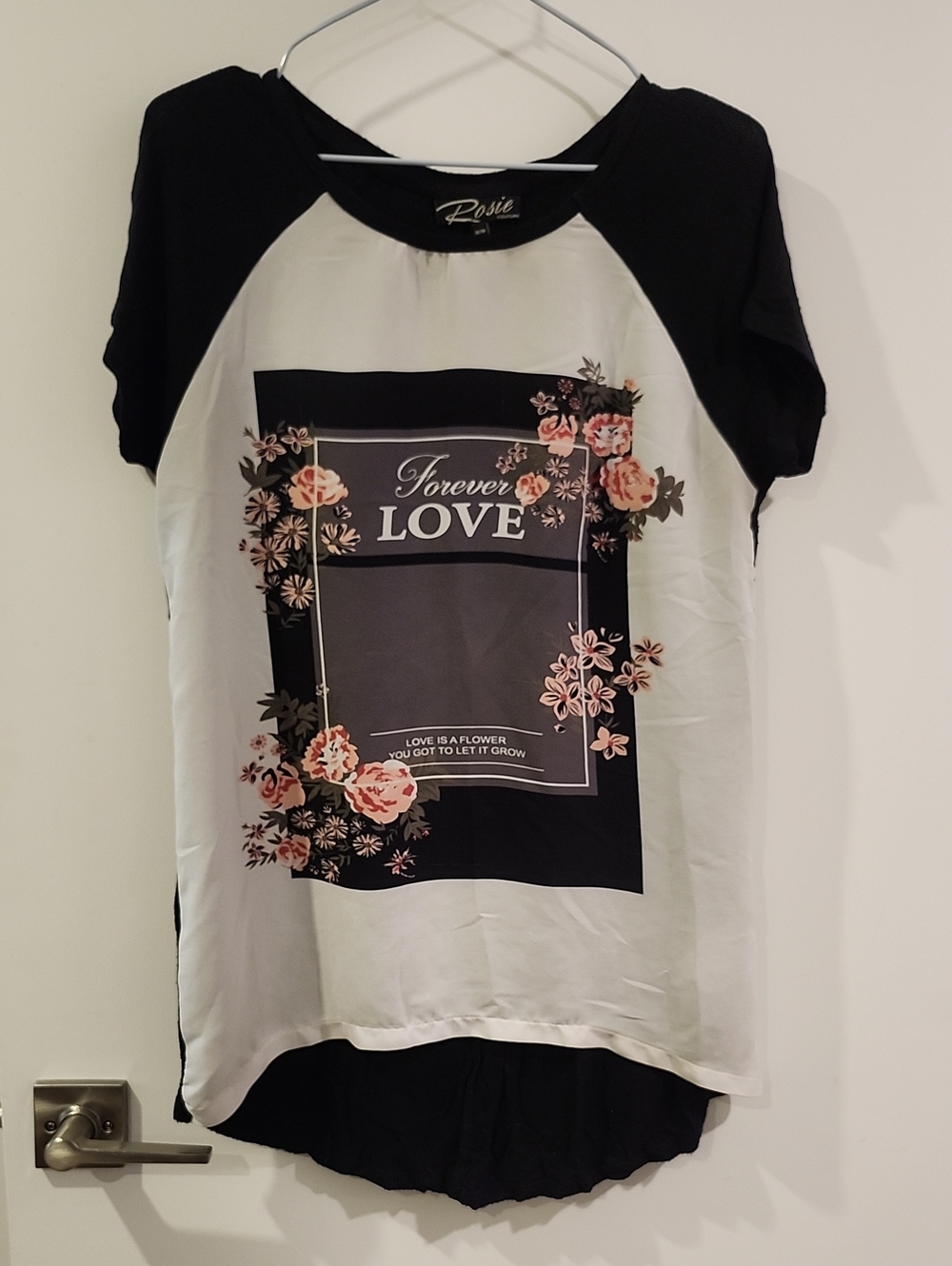 P2P 19" 'Forever Love' Black & White Floral Raglan Top